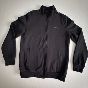 Calvin Klein Men's Small Black Full Zip Track Jacket Mock Neck Stripe Sleeve